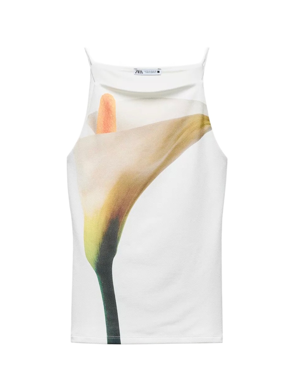 Zara White Floral Graphic Halter Tank
